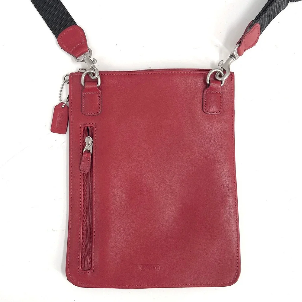 Vintage Coach Red Leather Swingpack Crossbody Bag Silver Hardware Tag USA 90s